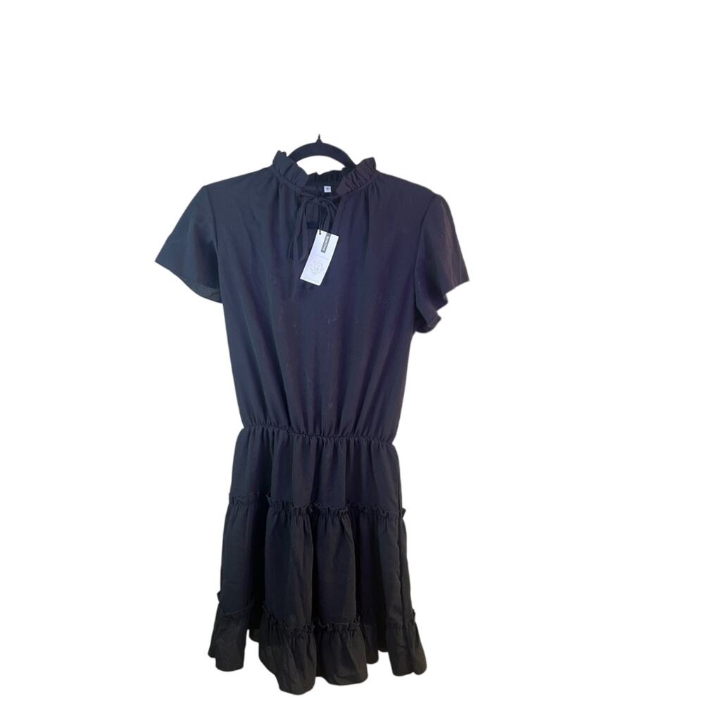 Women’a black Dress Elastic High‎ Waist Ruffle Short Small cottagecore romantic